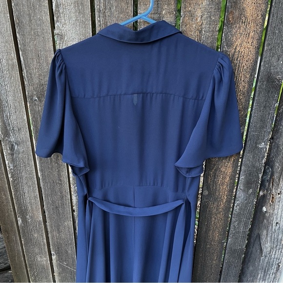 Nanette Lepore Navy Blue Pintuck Pleat Flutter Sleeve Button Down Dress Sz 12 - Picture 4 of 14